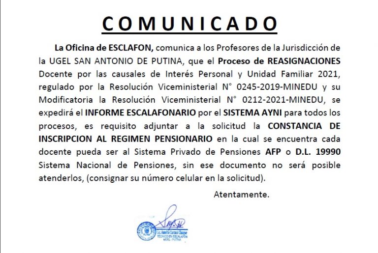 COMUNICADO AREA ESCALAFON